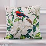 Декоративная подушка бежевая с изображением птица в саду Blooming Red Birds варинант исполнения - 2 | Loft Concept в Самаре