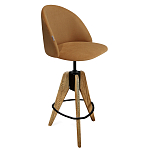 Барный стул со спинкой и металлической подставкой на 3-х деревянных ножках Горчичный Велюр Vendramin Chair варинант исполнения - 1 | Loft Concept в Самаре