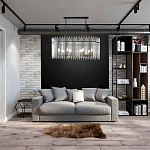 Люстра подвесная овальная со стеклянными прозрачными трубками и металлическим каркасом черного цвета Nembus варинант исполнения - 6 | Loft Concept в Самаре