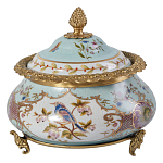 Шкатулка с крышкой из голубого фарфора с риунком птиц и цветов Blue Garden варинант исполнения - 1 | Loft Concept в Самаре