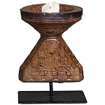 Подсвечник из массива тика на металлической подставке Wooden Carved Candlestick варинант исполнения - 1 | Loft Concept в Самаре