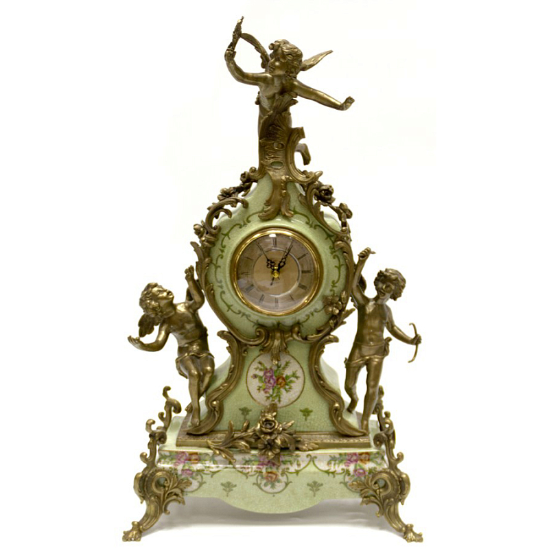 Часы Three Angels & Floral Ornament Зеленый шалфей Бронза Часы Three Angels & Floral Ornament Зеленый шалфей Бронза в Самаре | Loft Concept