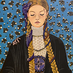 Панно ручная вышивка бисером Портрет девушки в голубых тонах варинант исполнения - 2 | Loft Concept в Самаре