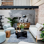 Дизайнерское круглое мягкое кресло в голубой пестрой обивке Roux Round Armchair варинант исполнения - 6 | Loft Concept в Самаре