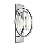 Бра цвета хром с круглой рамой и цилиндрическим прозрачным стеклянным плафоном на прямоугольном основании Feiss варинант исполнения - 1 | Loft Concept в Самаре