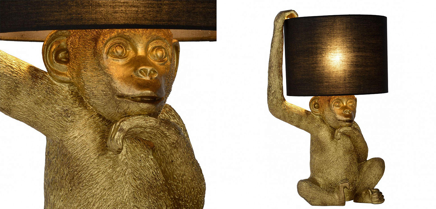 Настольная лампа с Золотой Обезьяной Monkey holding a lampshade Настольная лампа с Золотой Обезьяной Monkey holding a lampshade - Loft-Concept в Самаре