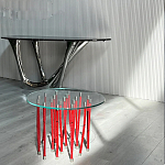 Дизайнерский журнальный стол с круглой прозрачной столешницей и основанием в виде красных металлических тросов Wires варинант исполнения - 2 | Loft Concept в Самаре