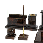 Настольный письменный набор с часами из природного камня обсидиана  Gift for Manager варинант исполнения - 4 | Loft Concept в Самаре