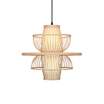 Подвесной светильник фигурный из деревянных прутьев с плафоном из натуральной ткани Light Inside the Cell варинант исполнения - 2 | Loft Concept в Самаре