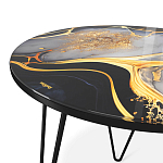 Стол журнальный с круглой столешницей из стекла Gold and Black Marble варинант исполнения - 3 | Loft Concept в Самаре