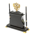 Часы настольные с Гербом России и 2-мя шариковыми ручками в комплекте Stone Clock варинант исполнения - 7 | Loft Concept в Самаре