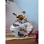 Шкатулка фиолетового цвета с рисунком бабочек и крышкой с фигуркой птицы на ветке Eden Garden варинант исполнения - 8 | Loft Concept в Самаре