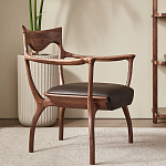 Стул деревянный с мягким сиденьем из коричневой натуральной кожи Moon Walnut Furniture варинант исполнения - 11 | Loft Concept в Самаре