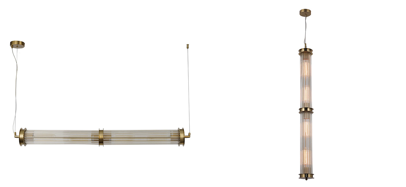 Люстра с рифленым плафоном Glass Tube Brass Люстра с рифленым плафоном Glass Tube Brass - Loft-Concept в Самаре