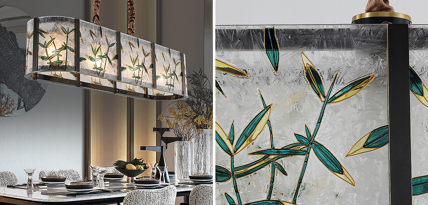 Люстра для ресторана - витраж Бамбук Glass bamboo Chandelier Люстра для ресторана - витраж Бамбук Glass bamboo Chandelier - Loft-Concept в Самаре