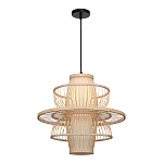 Подвесной светильник фигурный из деревянных прутьев с плафоном из натуральной ткани Light Inside the Cell варинант исполнения - 4 | Loft Concept в Самаре