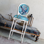 Барный стул из массива бука с изображением птиц и цветов Turquoise Beige Chinoiserie Garden Chair варинант исполнения - 8 | Loft Concept в Самаре