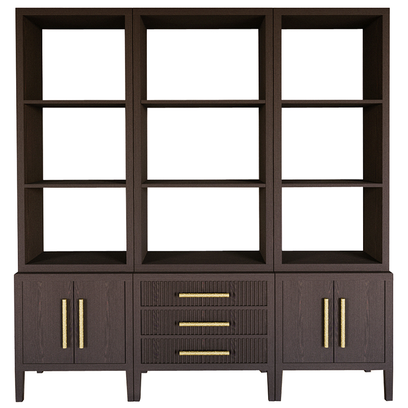 Модульный стеллаж Primo из трех составных элементов Темный орех Темный дуб Золотой в Самаре | Loft Concept 