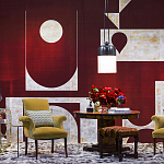 Обои ручная роспись в стиле Арт-деко Assemblage Original colourway on red silk dupion варинант исполнения - 2 | Loft Concept в Самаре