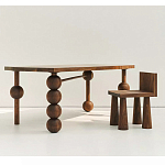 Обеденный стол деревянный с круглыми декоративными элементами на ножках Koko варинант исполнения - 5 | Loft Concept в Самаре