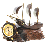 Часы настольные в виде парусника из натурального камня Обсидиан Sailboat Stone Clock варинант исполнения - 1 | Loft Concept в Самаре