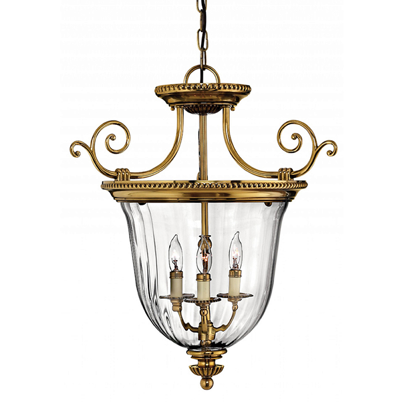 Люстра подвесная цвета латунь с прозрачным стеклянным плафоном и тремя лампами в классическом стиле на цепи Hinkley Латунь Прозрачное Стекло в Самаре | Loft Concept 