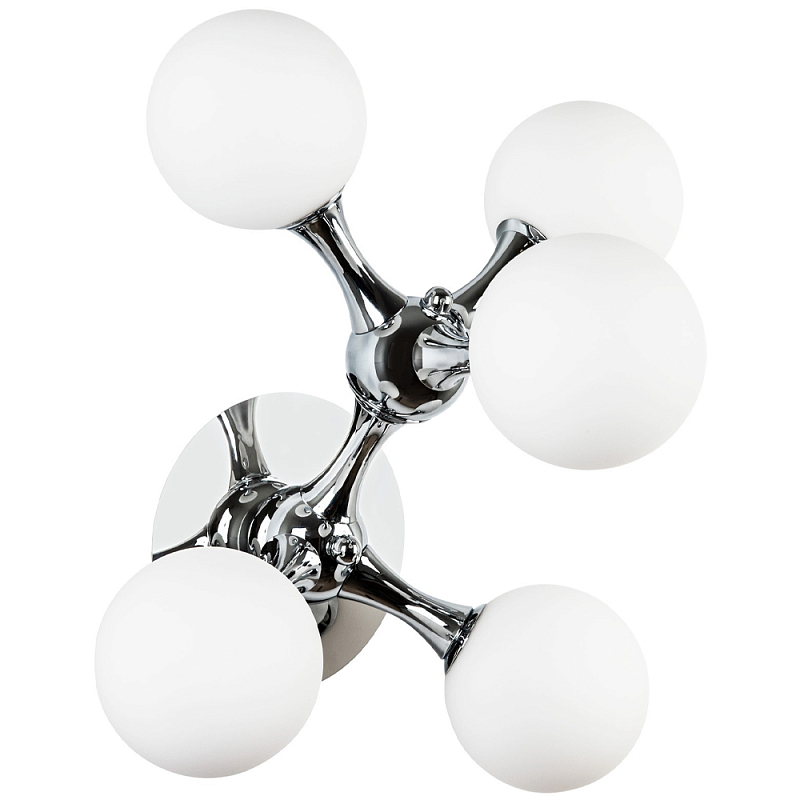 Бра с 5-ю плафонами из стеклянных шаров Pearls Suspension Chrome Wall Lamp Хром Белое матовое стекло Бра с 5-ю плафонами из стеклянных шаров Pearls Suspension Chrome Wall Lamp Хром Белое матовое стекло в Самаре | Loft Concept