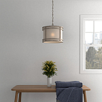 Подвесной светильник в виде барабана с тканевым абажуром и металлическим каркасом Warm Glow варинант исполнения - 4 | Loft Concept в Самаре