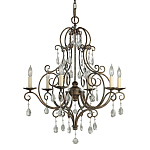 Люстра бронзового цвета с 6-ю лампами и подвесками из оптического стекла в классическом стиле Feiss варинант исполнения - 1 | Loft Concept в Самаре