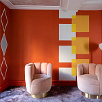 Обои ручная роспись Chez Nina by India Mahdavi Lantana colourway on Arancio dyed silk варинант исполнения - 2 | Loft Concept в Самаре