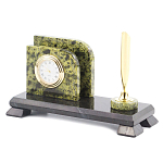 Настольный письменный набор из змеевика с визитницей с часами и ручкой Successful Leader варинант исполнения - 2 | Loft Concept в Самаре