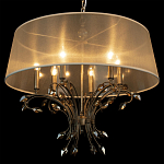 Люстра подвесная круглая с тканевым полупрозрачным абажуром и подвесками 6 ламп Gilded Elegance варинант исполнения - 5 | Loft Concept в Самаре