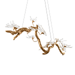 Люстра подвесная линейная с прозрачными стеклянными птичками на ветвях Serip Voa варинант исполнения - 8 | Loft Concept в Самаре