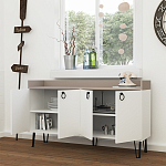 Комод белый с 4-мя дверцами и бежевой столешницей на металлических ножках DEA CONSOLE TABLE LIGHT MOCHA WHITE варинант исполнения - 2 | Loft Concept в Самаре