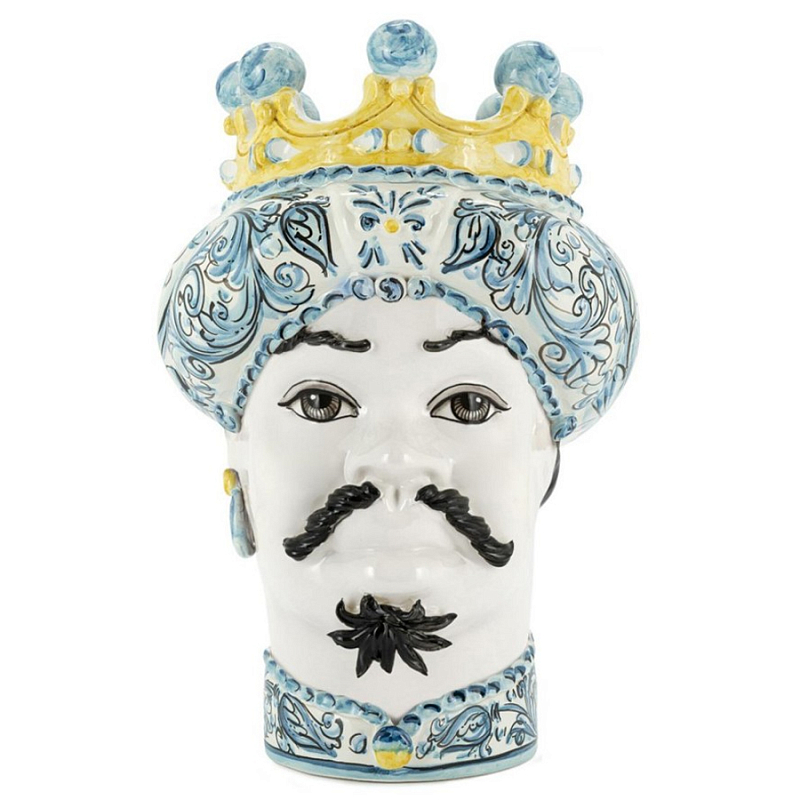 Ваза Vase Moro Man Ornate White Face Белый Светло-голубой Желтый Ваза Vase Moro Man Ornate White Face Белый Светло-голубой Желтый в Самаре | Loft Concept