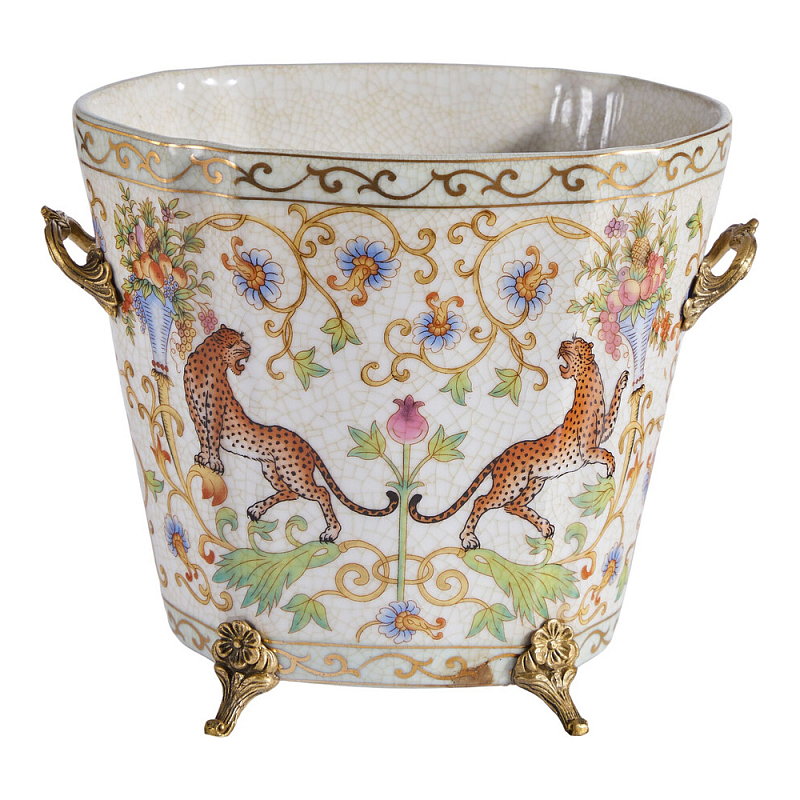 Кашпо с растительным и животным орнаментом на бронзовых ножках Turquoise Blooming Garden Мульти Бронза в Самаре | Loft Concept 