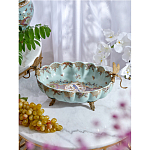 Чаша из голубого фарфора на бронзовых ножках с рисунком цветов и фигурками стрекоз Blue Garden варинант исполнения - 3 | Loft Concept в Самаре