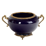 Чаша темно-синяя фарфоровая с бронзовыми ручками и ажурным ободком Eden Garden варинант исполнения - 1 | Loft Concept в Самаре