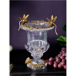 Ваза из прозрачного стекла на бронзовой подставке с ободком и ручками в виде стрекоз Eden Garden варинант исполнения - 2 | Loft Concept в Самаре