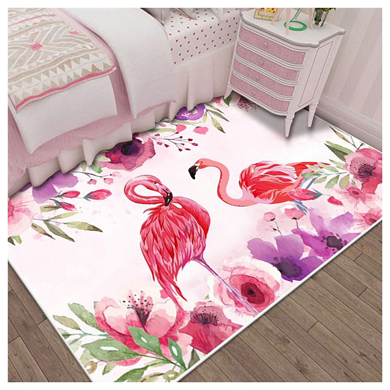 Ковёр с принтом Розовый Фламинго Carpet Two Tropical Flamingos Розовый Мульти в Самаре | Loft Concept 