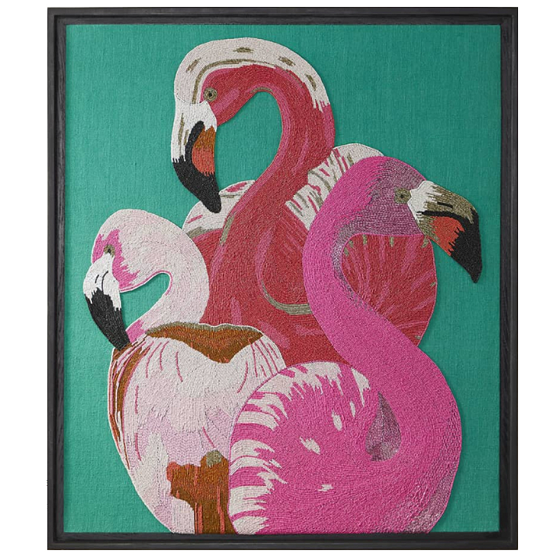 Картина Фламинго вышивка бисер Flamingo Beaded Wall Art Красный Розовый Бирюзовый в Самаре | Loft Concept 