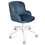 Стул с мягкой синей обивкой из велюра и подъемно-поворотным механизмом на белых колесиках Harper Blue and White варинант исполнения - 1 | Loft Concept в Самаре