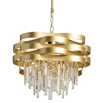 Люстра цвета матового золота с металлическими лентами и длинными прозрачными подвесками Gilded Waves варинант исполнения - 1 | Loft Concept в Самаре