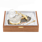 Икорница с ложкой с декором "Кадушка" с гравировкой на подставке из натурального камня Агат Decorative Cavair Dishes варинант исполнения - 4 | Loft Concept в Самаре