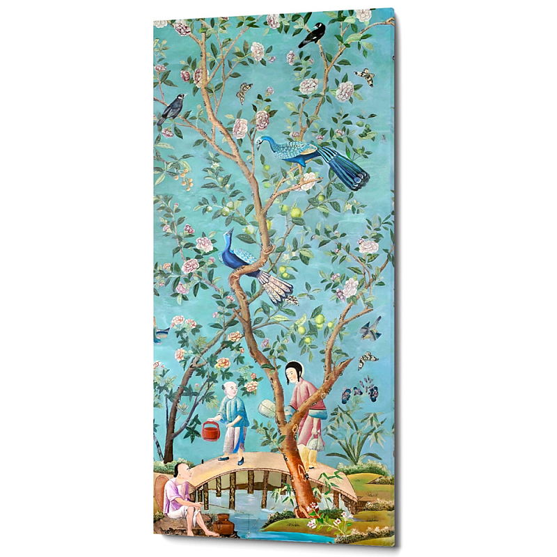 Постер на холсте в стиле шинуазри Chinoiserie Bridge in the garden Poster Бирюзовый Мульти Постер на холсте в стиле шинуазри Chinoiserie Bridge in the garden Poster Бирюзовый Мульти в Самаре | Loft Concept