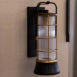 Настенный фонарь цилиндрической формы с рифленым стеклом в золотом каркасе на черном прямоугольном основании Eurofase варинант исполнения - 9 | Loft Concept в Самаре