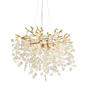 Люстра подвесная золотого цвета с декоративными ветвями и прозрачными рельефными подвесками FAIRYTREE Light