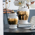 Ваза белая с крышкой и золотистыми фрагментами 46 см Chinoiserie Ceramics варинант исполнения - 1 | Loft Concept в Самаре