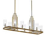 Люстра прямоугольная цвета латунь с прозрачными рифлеными цилиндрическими плафонами Kichler варинант исполнения - 1 | Loft Concept в Самаре