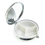 Таблетница карманная круглая с 3-мя отделениями с зеркалом и накладкой из натурального камня Серафинит Silver Stone Pillboxes варинант исполнения - 2 | Loft Concept в Самаре
